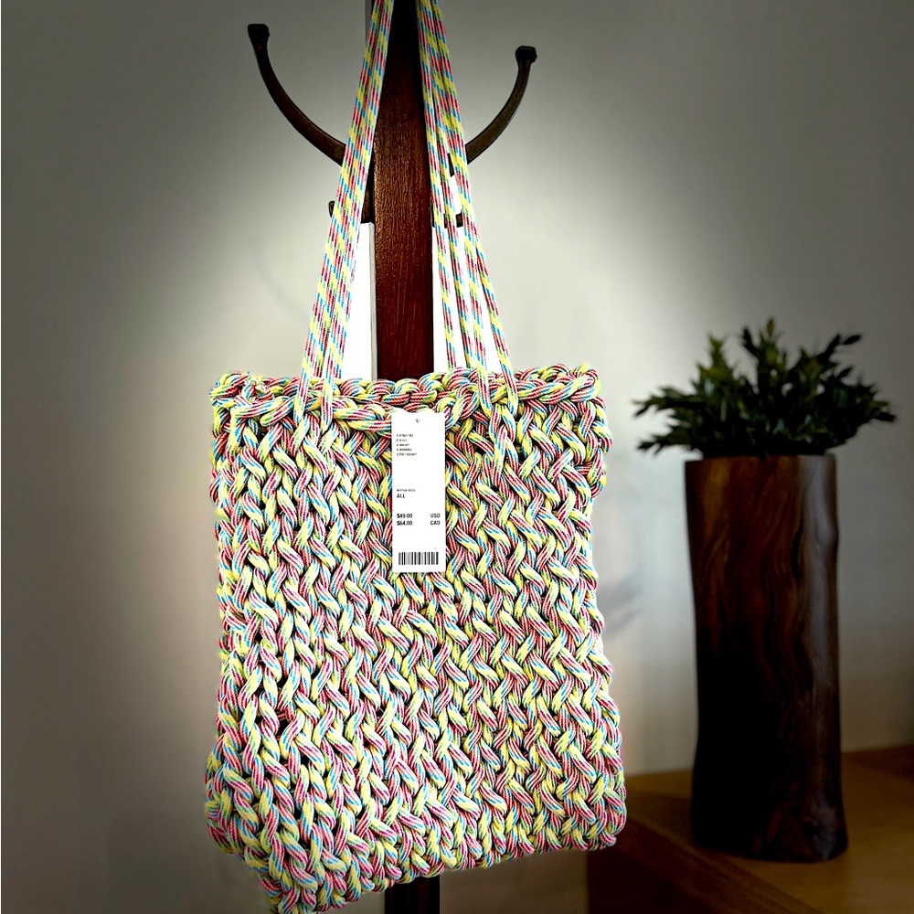 NWT URBAN OUTFITTERS Open Weave Tote Bag MULTI/PNK/ROS